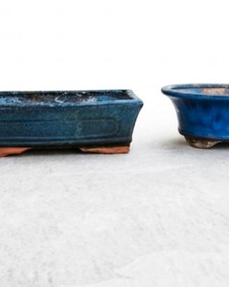 set 4 vasi terracotta blu smaltati per bonsai