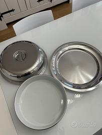 Pirofila tonda in acciaio inox e porcellana