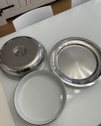Pirofila tonda in acciaio inox e porcellana