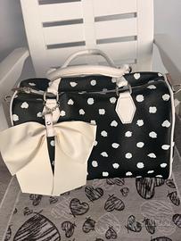 Borsa a bauletto nera a pois nuova