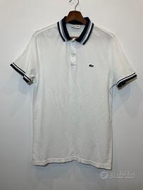 Lacoste, polo Slim Fit bianca con dettagli a righe