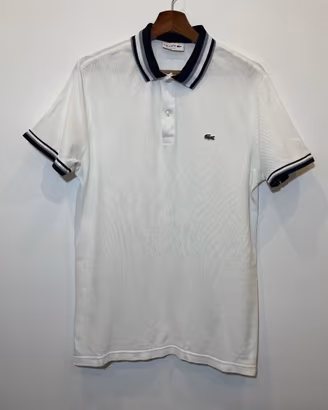 Lacoste, polo Slim Fit bianca con dettagli a righe