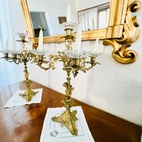 Coppia di candelieri in bronzo e cristallo  52 cm