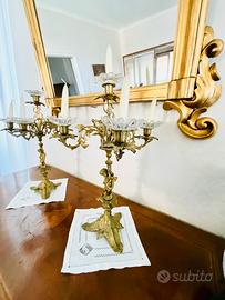 Coppia di candelieri in bronzo e cristallo  52 cm