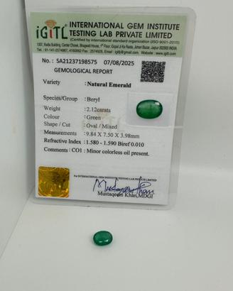 Smeraldo naturale certifictao