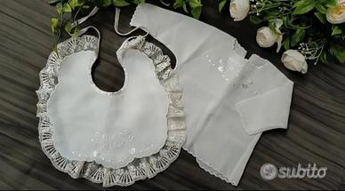 set nascita bavaglino +camicina fortuna misto seta
