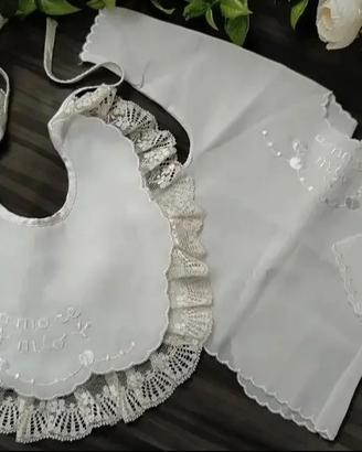 set nascita bavaglino +camicina fortuna misto seta