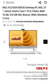 DELL AIO 27"  SSD 512 GB RAM 16 GB nuovo garanzia 