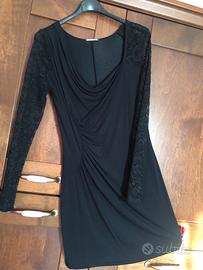 Abito elegante nero con maniche in pizzo tg M