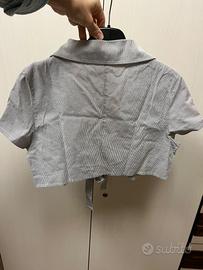 Coprispalle bolero righe bianco/grigio cotone