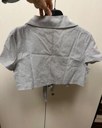 Coprispalle bolero righe bianco/grigio cotone