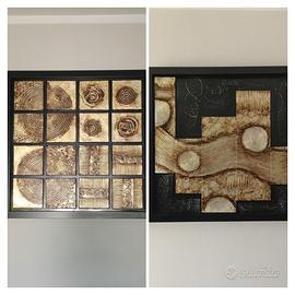 Coppia Quadri Materici Astratti 3D Oro Brescia