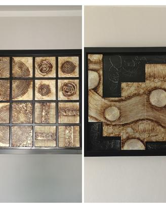 Coppia Quadri Materici Astratti 3D Oro Brescia