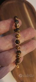 bracciale rigido ottone agata cristalli 