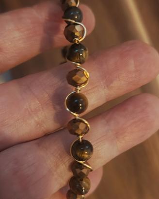 bracciale rigido ottone agata cristalli 