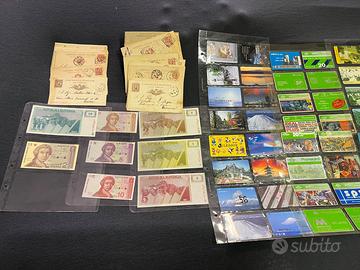 Cartoline postale, banconote, carte telefoniche.