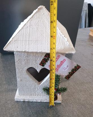 Casetta legno luce Natale cuore legno nuova