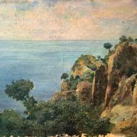 Dipinto Antico a olio di paesaggio costiero | 1896