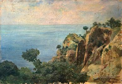 Dipinto Antico a olio di paesaggio costiero | 1896