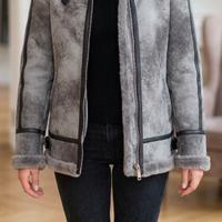 Giacca shearling eco grigia con cappuccio S
