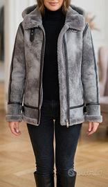 Giacca shearling eco grigia con cappuccio S