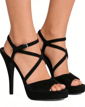 Sandali in pelle, tacco, nero, Ferragamo, n.40,5