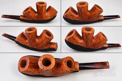 Pipa a 3 fornelli in legno di radica-nuova