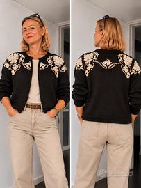 Cardigan donna artigianale in cotone nero/beige