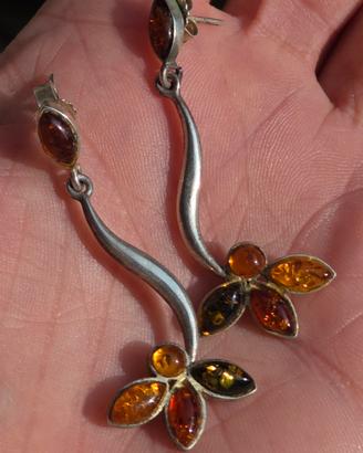 Orecchini vintage in argento e ambra multicolore