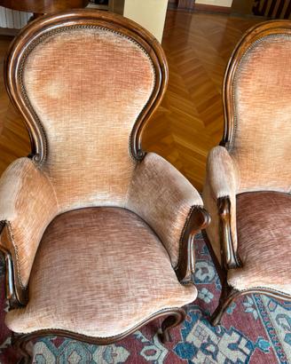 Poltroncine legno e velluto
