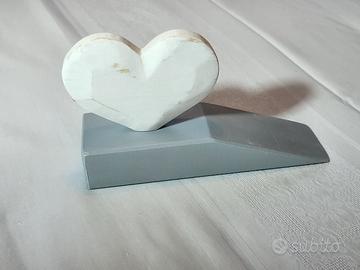 Cuneo fermaporta Shabby in legno bianco e grigio