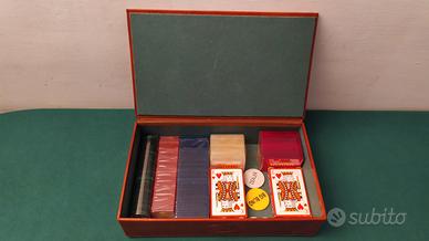 SCATOLA POKER RIVESTITA CUOIO FICHES CARTE DADI
