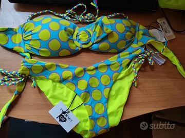 bikini Twin Set pois verde lime a fascia nuovo