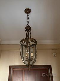 Lampadario a lanterna classica in ottone e vetro