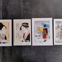 Quattro stampe d'arte giapponese xilografica.