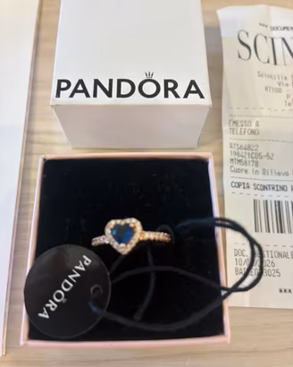 Anello Pandora oro rosa cuore blu nuovo tg 54