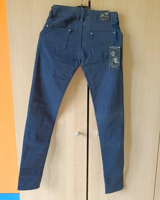 Pantaloni donna skinny blu M 42 velluto cotone