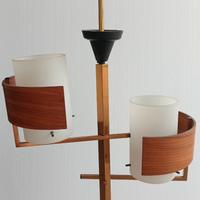 Lampadario stile Stilnovo in teak e vetro 