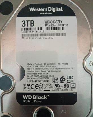 Hard Disk 3TB WD Black 7200RPM + Cavo SATA