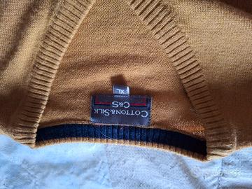 Maglione Cotton & Silk senape con toppe blu - 