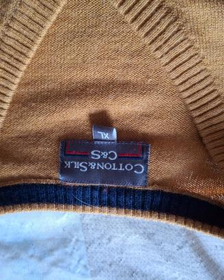 Maglione Cotton & Silk senape con toppe blu - 