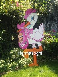 Cicogna nascita da esterno in legno