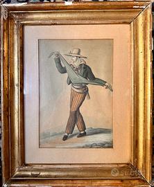 Regno di Napoli costumi acquerello dipinto antico