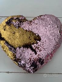 Cuscino cuore paillettes oro rosa