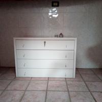 Cassettiera bianca a 4 cassetti con serratura