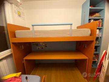 Letto a Soppalco Singolo con Scrivania Salvaspazio