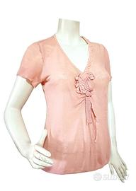 TWIN SET, MAGLIA TOP, LINO, ROSA CIPRIA, TG S