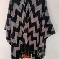 Poncho donna taglia unica nero/grigio