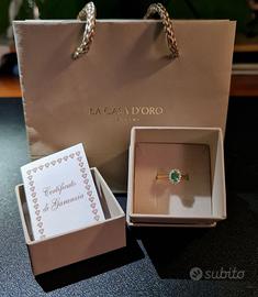 Anello oro giallo 14kt con smeraldo e diamanti