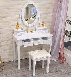 Postazione trucco specchiera in legno bianca